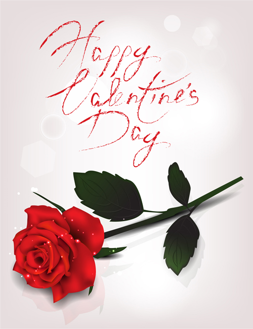 Valentine day red rose card vector 02  