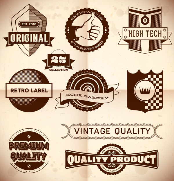 Vintage premium quality labels set vector 04  