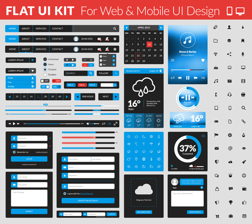 Website with mobile flat UI design vector 02  