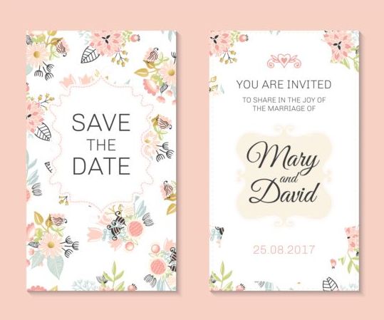 Huwelijksuitnodiging card template met Floral vectoren 02  