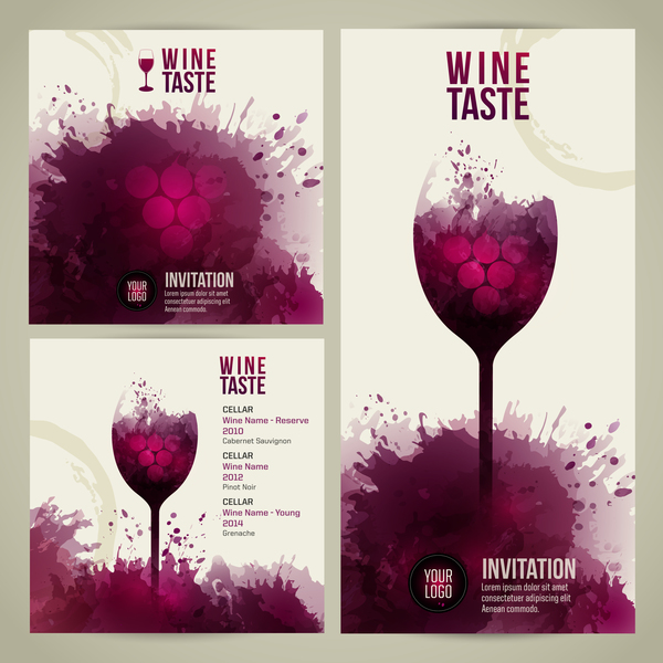 Wine menu watecolor styles template vector 02  