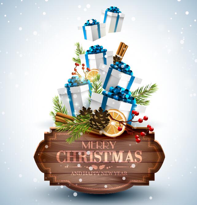 나무, 크리스마스, 상표,와, 선물 카드 벡터  