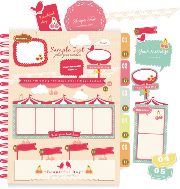 Set of cute Pink Label Stickers vector 04  