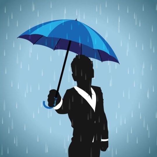 parapluie bleu avec des gens silhouetter vecteur  