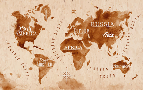 brown world map grunge vector  