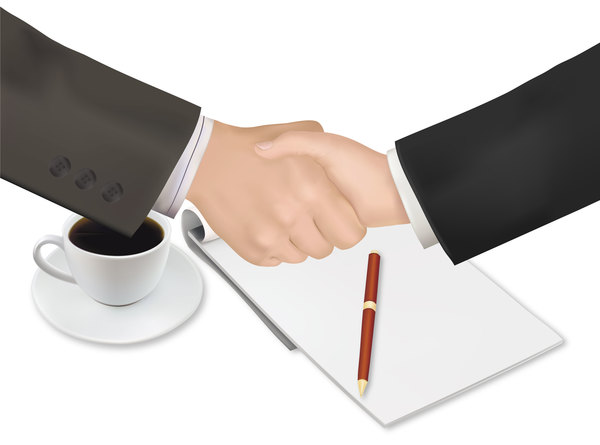 handshake with notepad_and pen shut business vector 01  