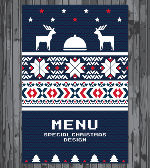 knitted pattern christmas menu cover vector  