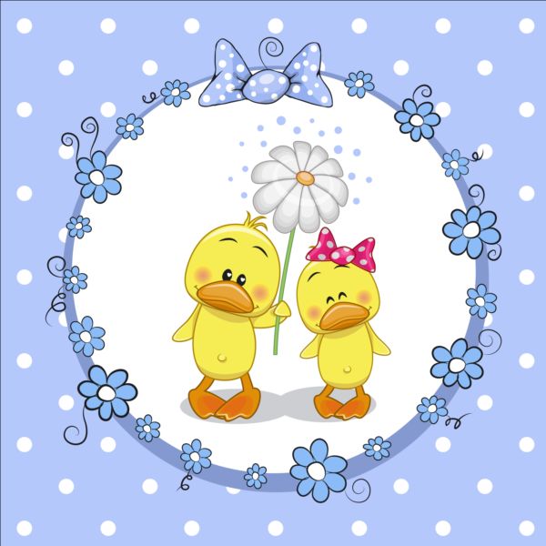 lovely cartoon animal with baby cards vectors 01  