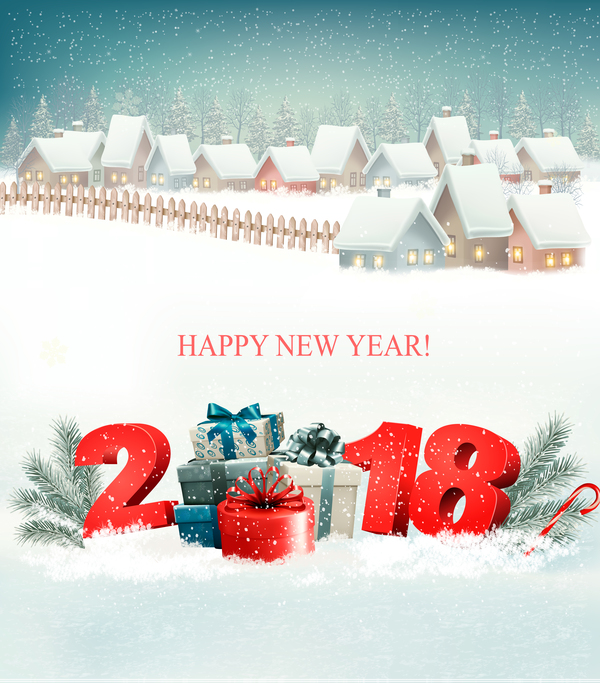 retro holiday background with presents and 2018 vector  
