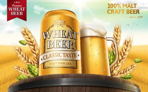 wheat beer ad poster template vector 03  