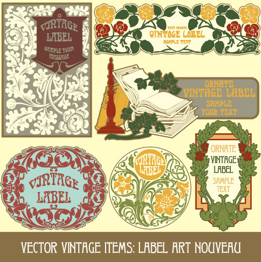 Set of vintage items label art vector 03  