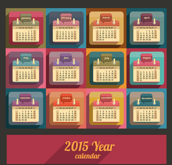 2015 calendar retro color styel vector  