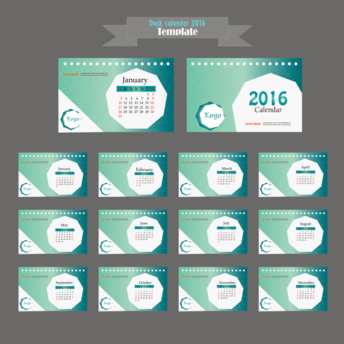 2016 desk calendar template vectors set 09  