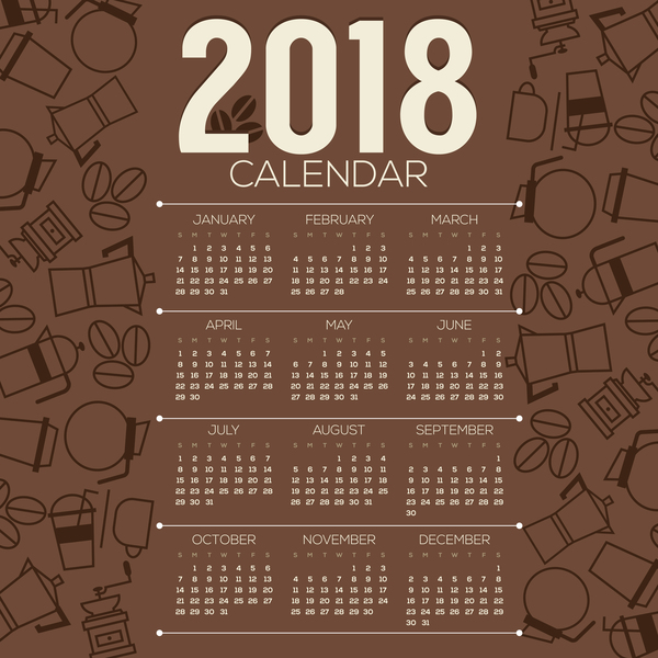 Kalender 2018 mit Kaffeehintergrundvektor  