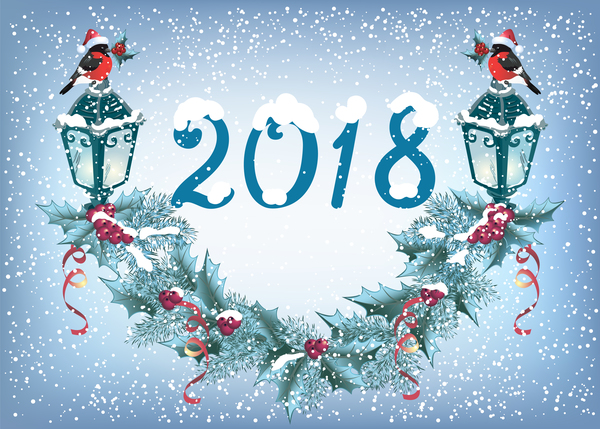 2018クリスマスの背景と雪片ベクトル01  