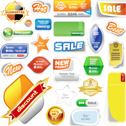 Different Advertisement sticker design vector set 01  