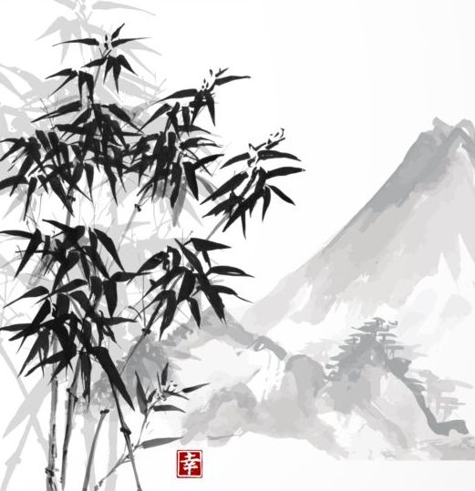 Bamboe Chinese wassen schilderij vector 06  