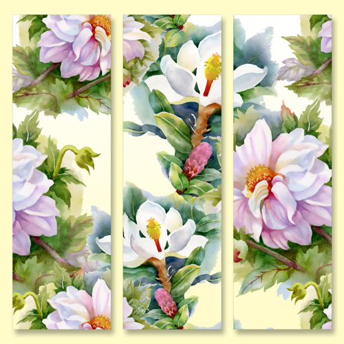 Beautiful flowers design banners vector set 03  