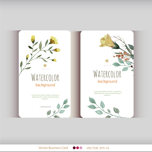 Beautiful watercolor flower business cards vector set 16  