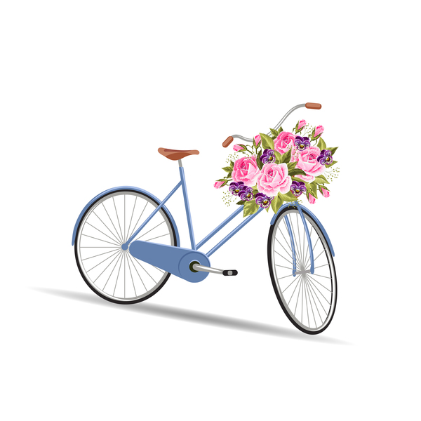 花バスケットのベクトルを持つ青い自転車  