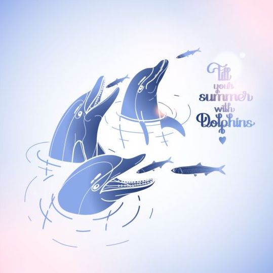 Blue dolphin with summer background vector 05  