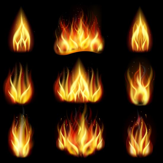 Bright Fire flamme illistration vecteurs Set 03  