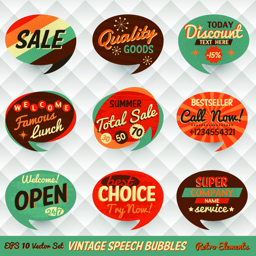 Vintage Bubbles labels vector 04  