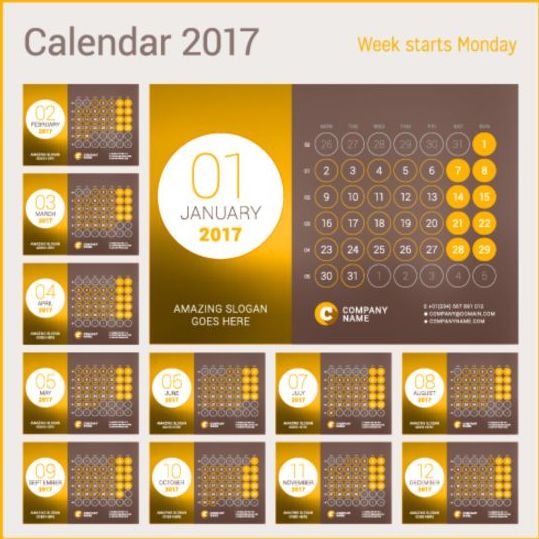 Calendario 2017 con disegno del vettore fotografico 08  