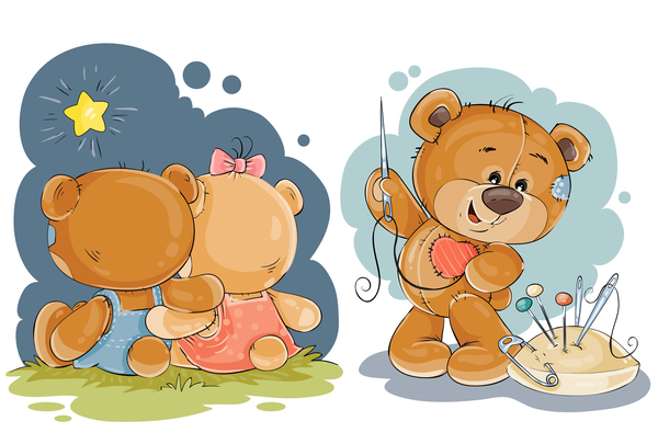 Cartoon teddy bears head drawing vector 03  