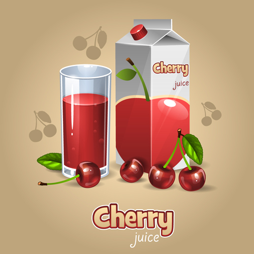 Cherry juice with cup vector  