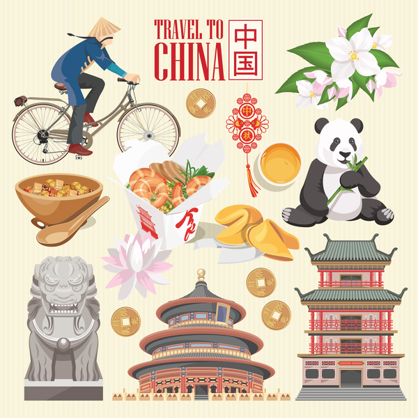 China-Reiseanblick mit kulturellem Vektor 03 der Traditionen  
