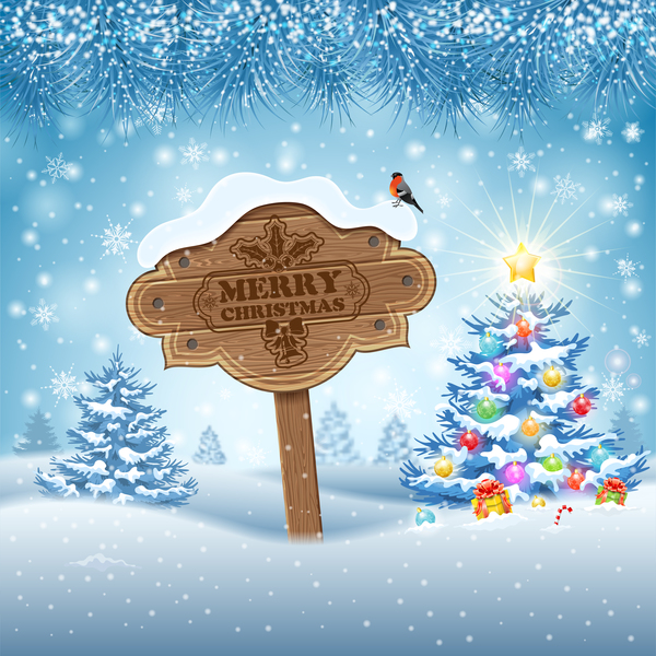 木製のボードのサインベクトル14とクリスマスの背景  