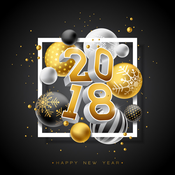 2018年の新年の背景ベクトルとクリスマスのボール  