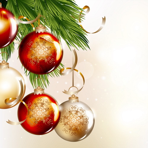 Boules de Noël avec des branches d'épinette illustration vectorielle 03  