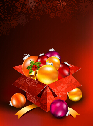 Christmas baubles with gift box vector backgrounds  