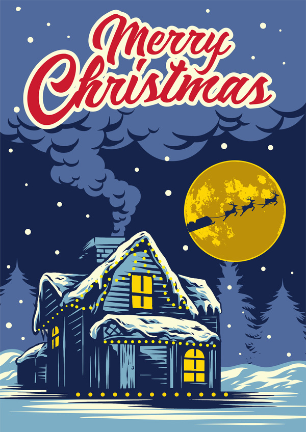 Weihnachtsgrußkarte mit Nachthintergrundvektor  