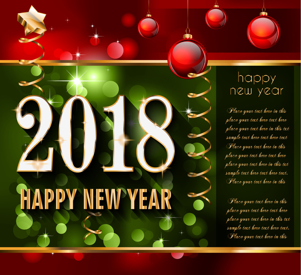 Boules de Noël rouges et vecteur de nouvel an or 2018  