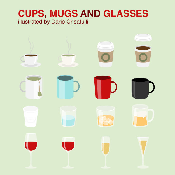 Cups and mugs with glass cup vector  