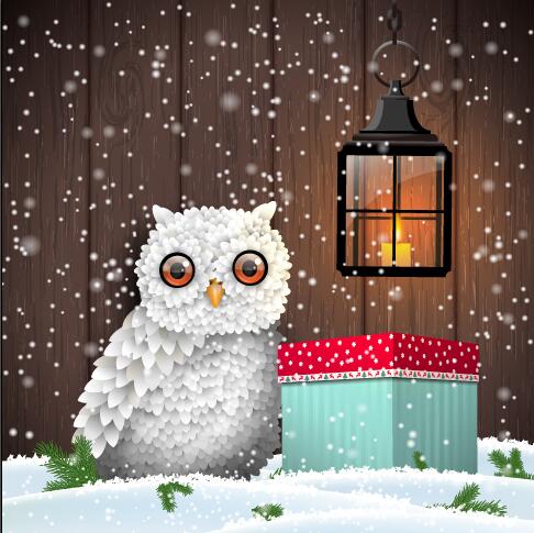 Cute owl with winter christmas background vector  