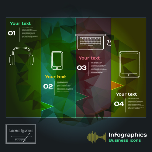 Dark style infographic with diagrams vectors 07  