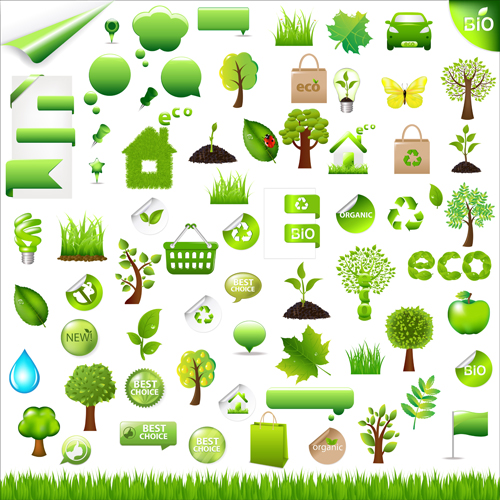 Eco with Bio elements of Stickers and icon vector 01  