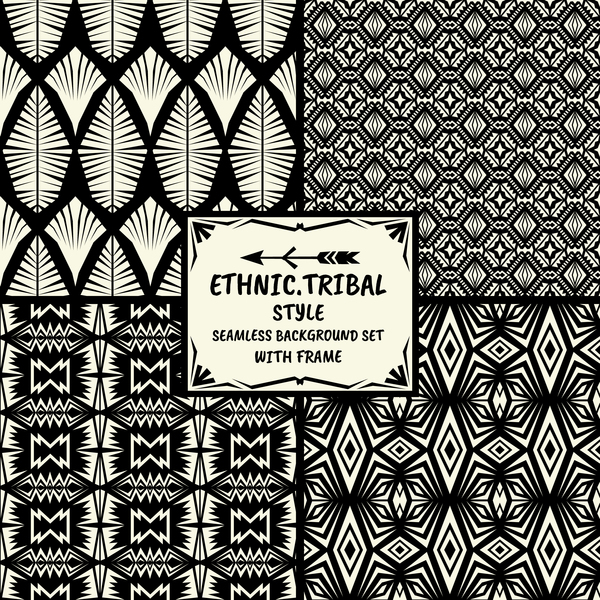 Ethnic tribal style seamless background with frame vector 07  