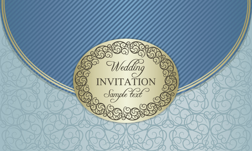 Floral ornate wedding invitation cards vector set 04  