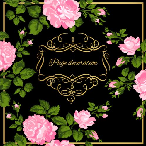 Gold calligraphy decoration with rose background vector 05  