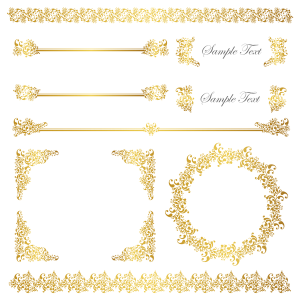 Golden decor calligraphy with frame and borders vector 02  
