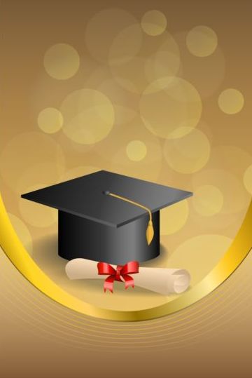 Graduation cap with diploma and golden abstract background 04  