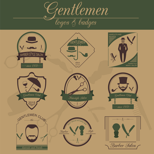 Haircuts and beards salon labels vector 05  