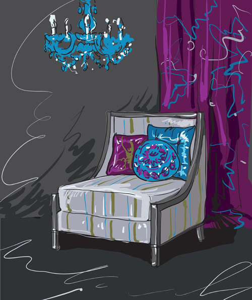 Hand drawn sofa armchairs vector graphics 06  