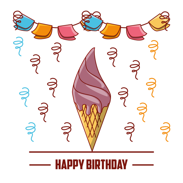 Carte de joyeux anniversaire avec le vecteur de crème glacée  