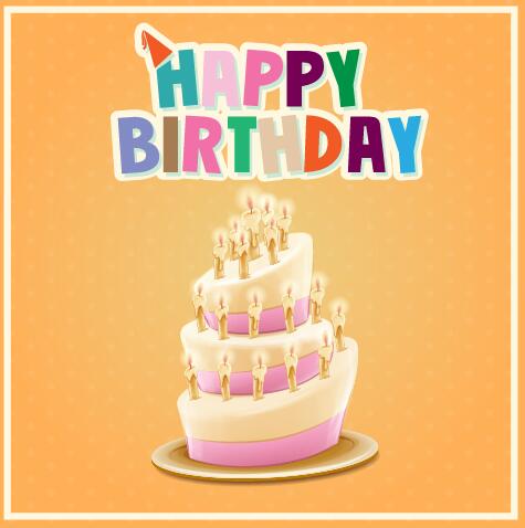 ケーキでお誕生日おめでとうカード ベクター 04  